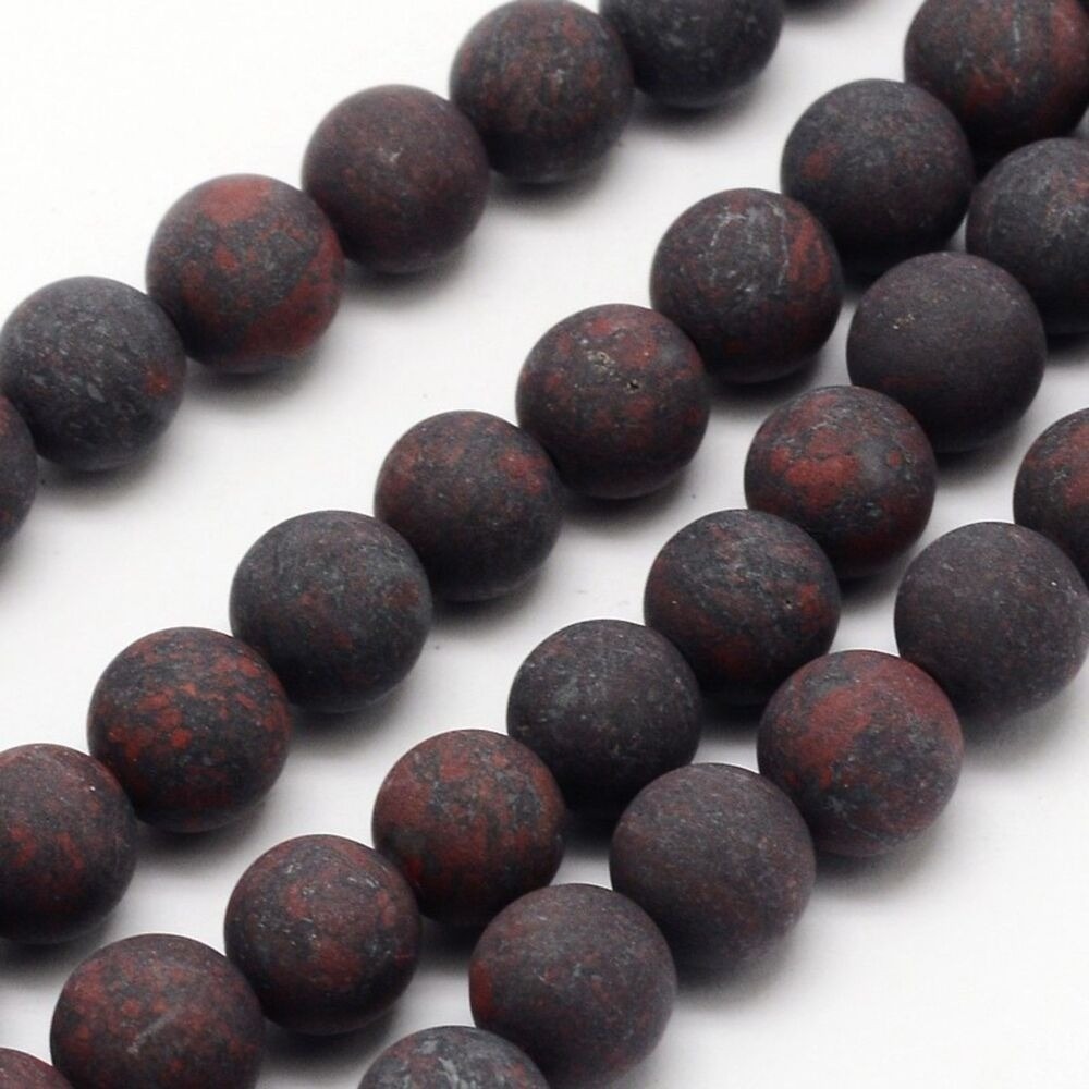 8MM Frosted Brecciated Jasper Beads-ONE Gemstone Bead Strand-Craft Supplies‎ NWT